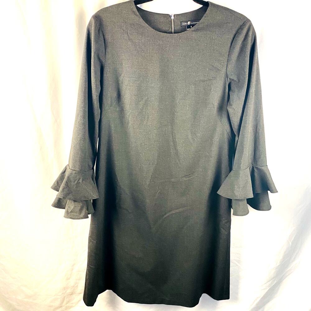 Nora Gardner‎ Gray Tallulah Ruffle Sleeve Shift A-Line Career Dress 8 Modest